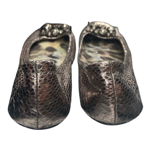 Sam Edelman S-Caper Jewel Embellished Flats Size 8.5 m silver snake skin texture - Picture 3 of 5